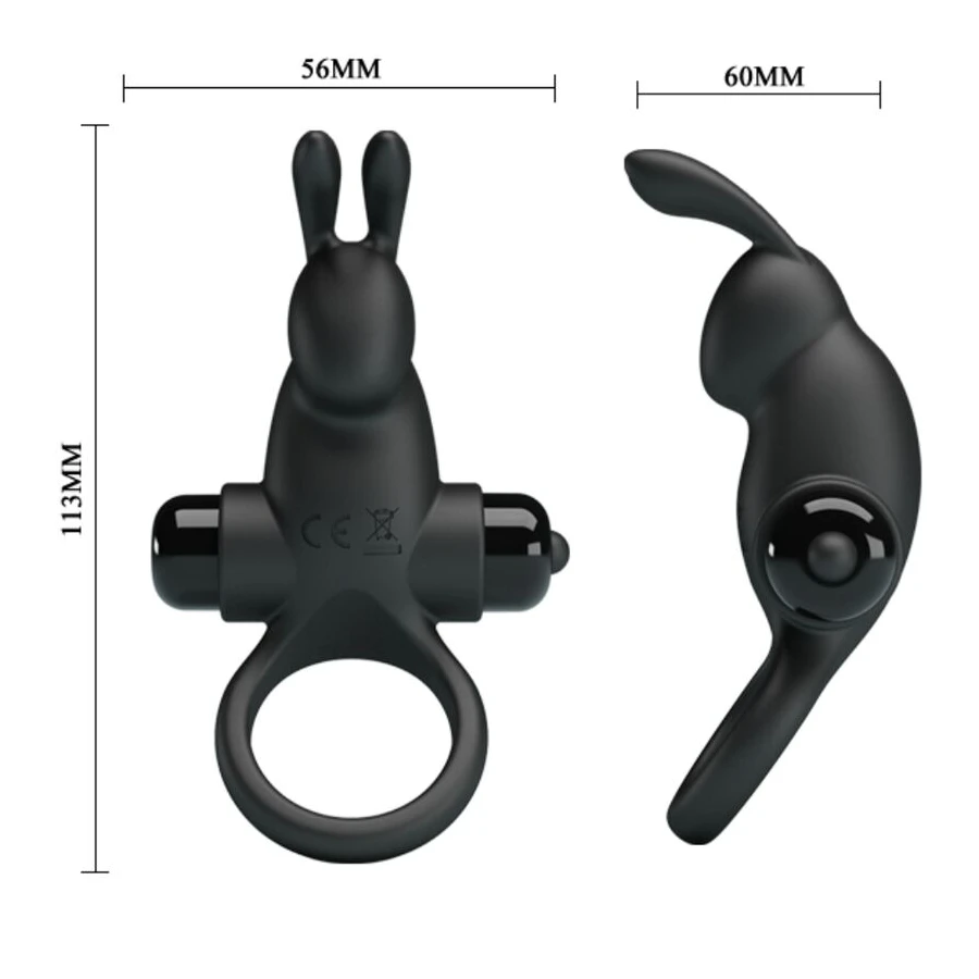 PRETTY LOVE - ANELLO VIBRANTE + STIMOLATORE CLITORIDEO CONIGLIO 10 VIBRAZIONI NERO